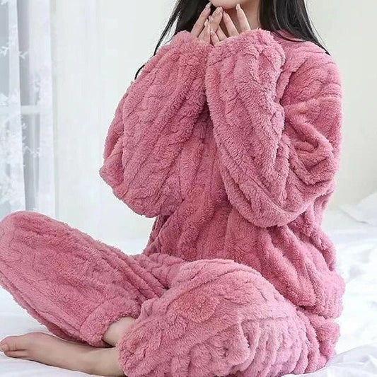 Warmer Samt Ribbed Fleece Zwei-Teiliges Pyjama Set für Damen | Ideal für die ganze Saison